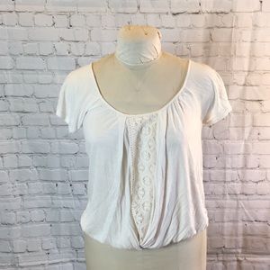 Eyelash Couture Short Sleeve Top Cream top Elastic Waist Medium